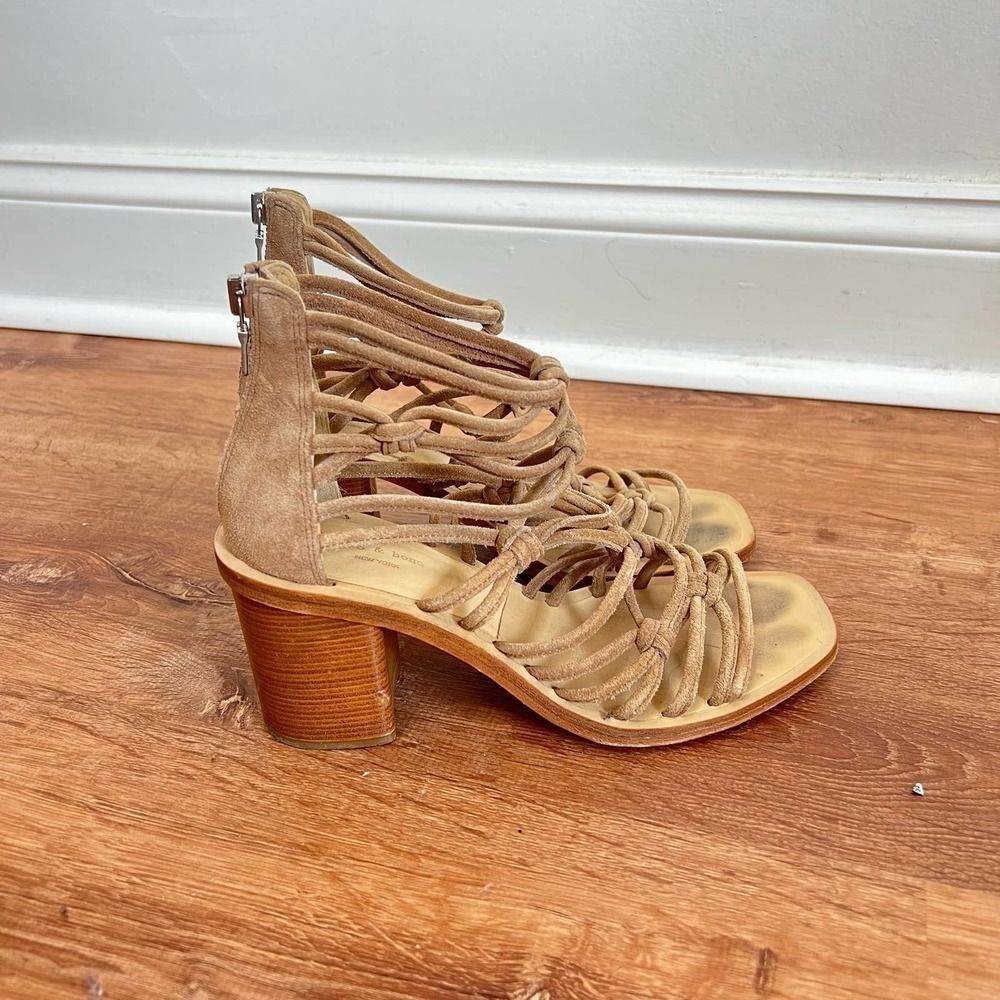 Rag & Bone Camille Suede Macrame Block Heel Sandals Back Zip Boho